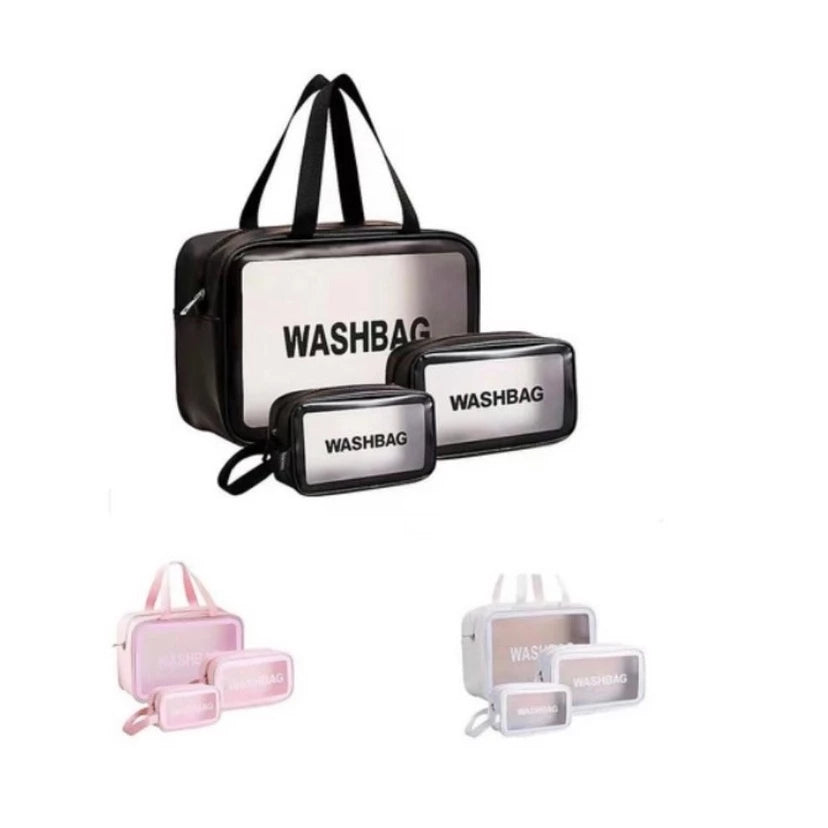 Kit 3 Bolsa Necessaire Maquiagem Transparente WashBag a prova de água