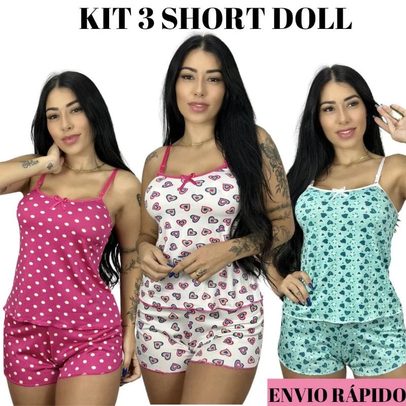 Kit 3 Pijama short dool baby micro estampado