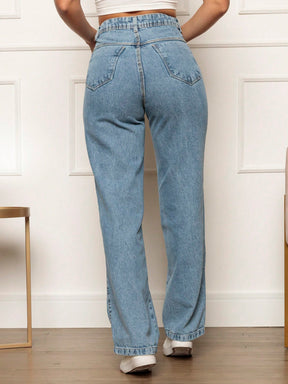 Calça Jeans Feminina Wide Leg 100% Jeans Tecido Grosso