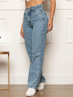 Calça Jeans Feminina Wide Leg 100% Jeans Tecido Grosso
